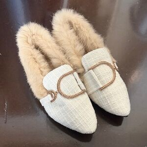 Brand New Cream Fur Loafers